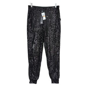 Cable & Gauge Sequin Jogger Pants Women S Black Pull On Glam Event Party Festive